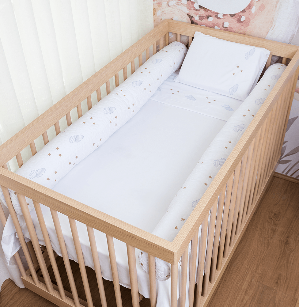 Kit 2 Rolos de Berço Bordado Nuvem 1,30m - Branco