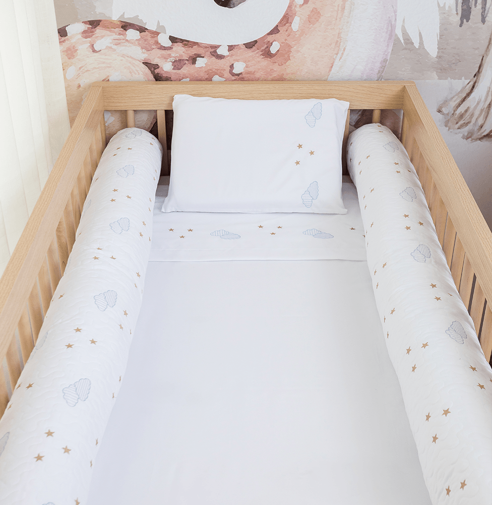 Kit 2 Rolos de Berço Bordado Nuvem 1,30m - Branco
