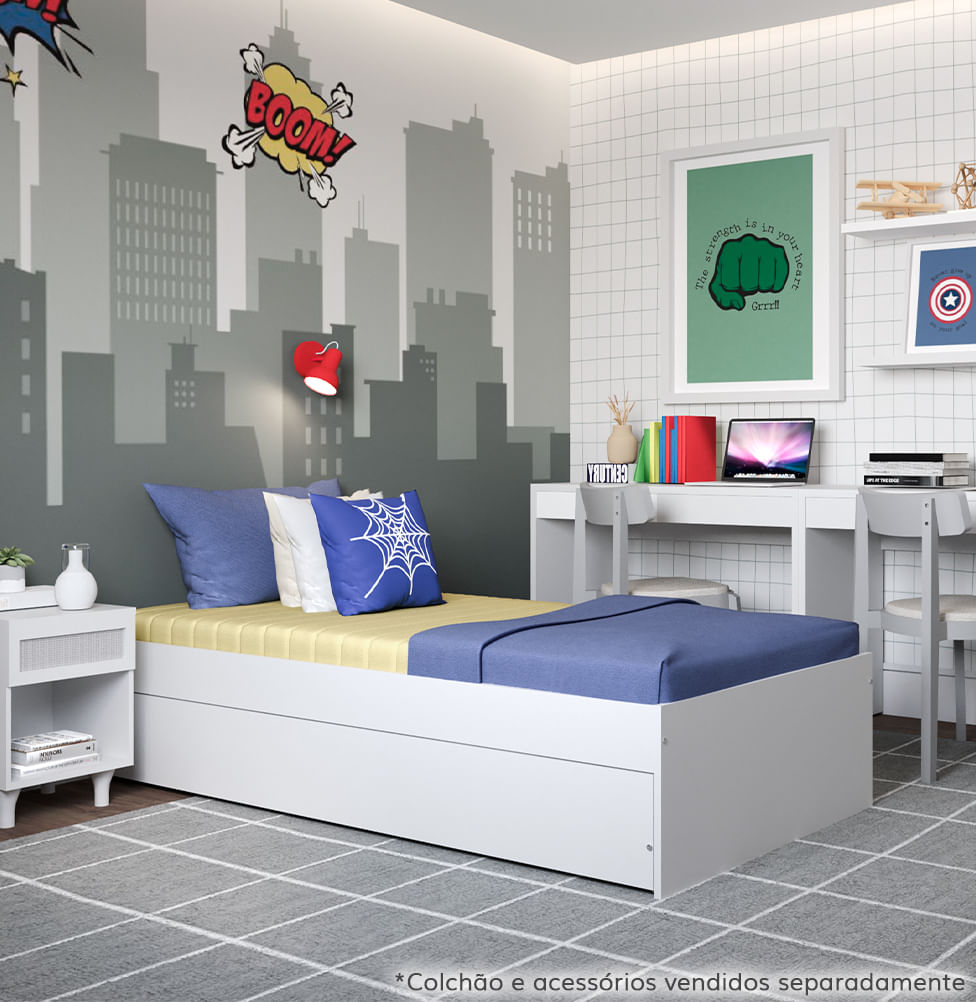 Cama Solteiro Turca Slim Com Cama Auxiliar - Branco