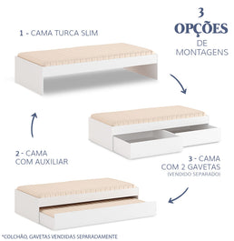 Cama Solteiro Turca Slim Com Cama Auxiliar - Branco