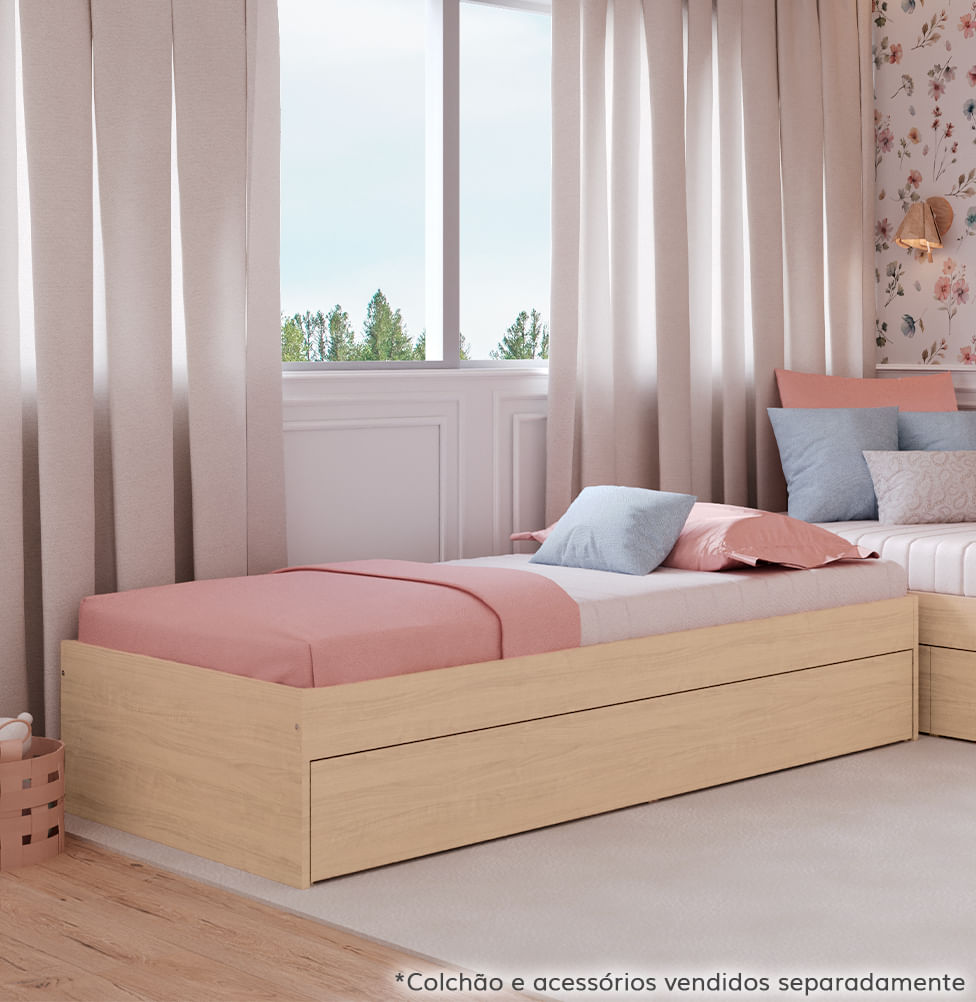 Cama Solteiro Turca Slim Com Cama Auxiliar - Carvalho