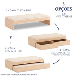 Cama Solteiro Turca Slim Com Cama Auxiliar - Carvalho
