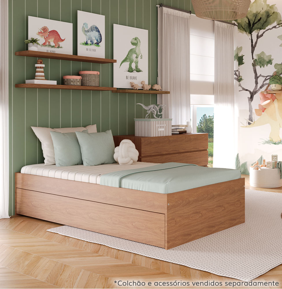  Cama Solteiro Turca Slim Com Cama Auxiliar - Freijó