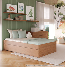  Cama Solteiro Turca Slim Com Cama Auxiliar - Freijó