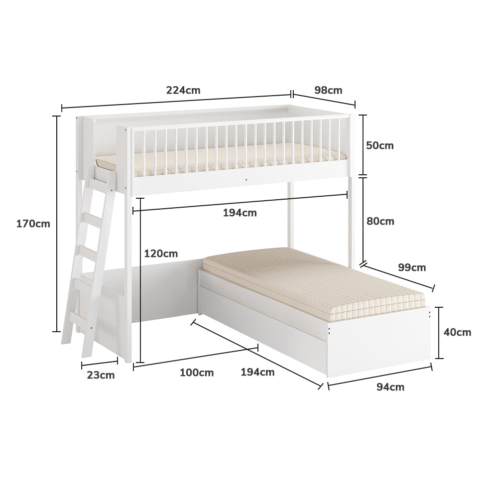 Beliche Slim Com Cama Turca Solteiro - Branco