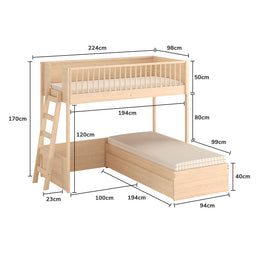 Beliche Slim Com Cama Turca Solteiro - Carvalho