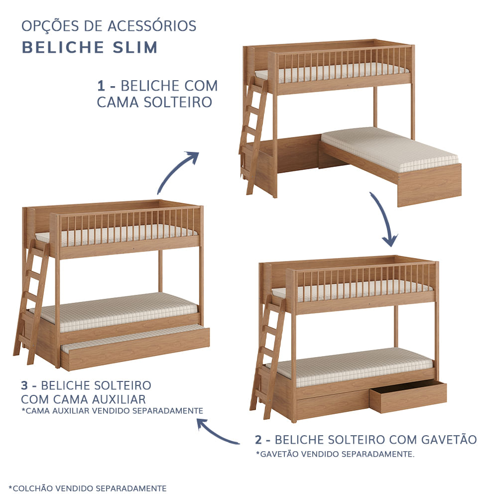 Beliche Slim Com Cama Turca Solteiro - Freijó