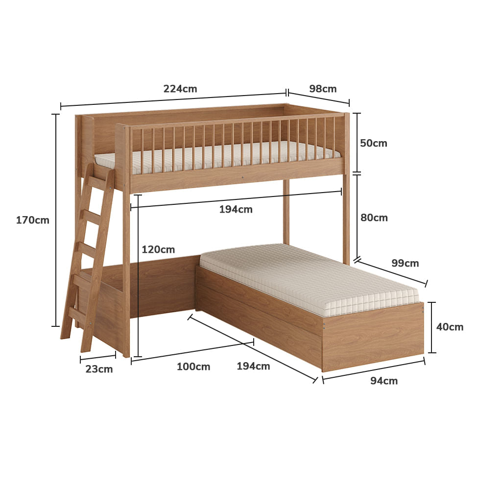 Beliche Slim Com Cama Turca Solteiro - Freijó