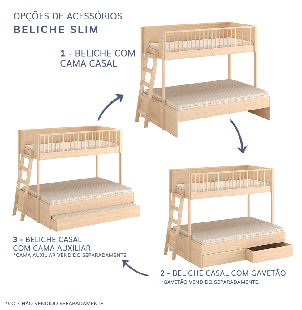 Beliche Slim Com Cama Turca Casal - Carvalho