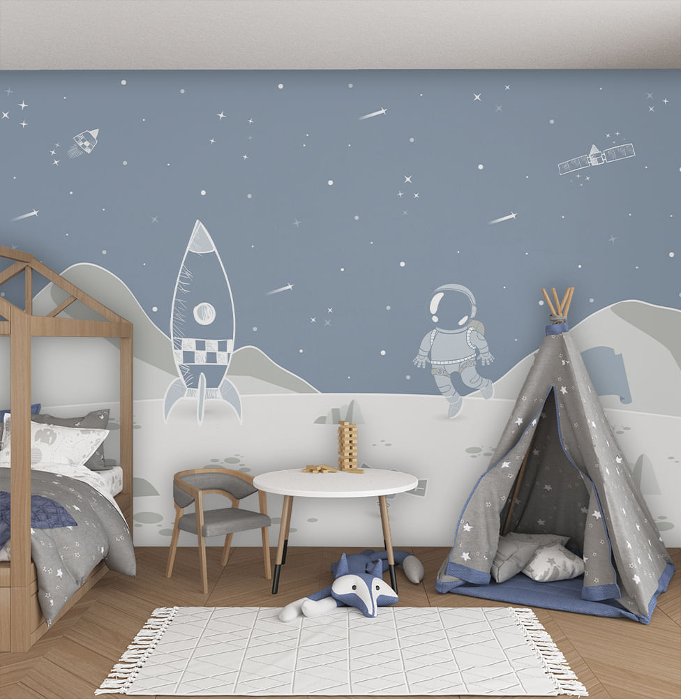 Papel de Parede Adesivo Astronauta na Lua - Mural 4m x 2,70m - Bota Fora 