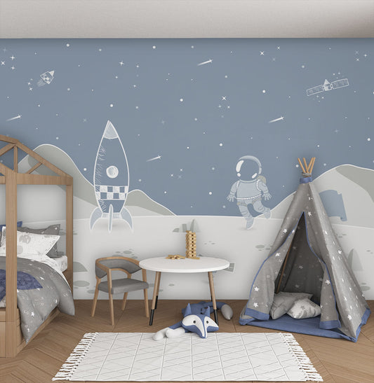 Papel de Parede Adesivo Astronauta na Lua - Mural 4m x 2,70m - Bota Fora 