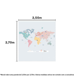 Papel de Parede Infantil Adesivo Mapa Mundi Color - Mural 2,50m x 2,70 - Bota Fora 