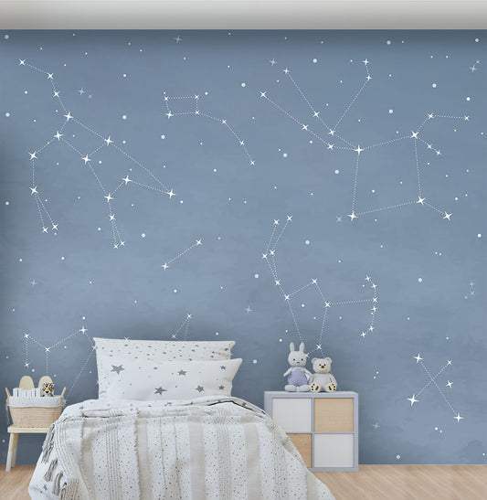 Papel de Parede Infantil Adesivo Constelações - Mural 3m x 3m - Bota Fora