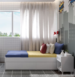 Cama Solteiro Turca Slim Com 2 Gavetas - Branco