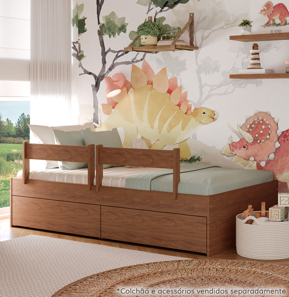 Cama Solteiro Turca Slim Com 2 Gavetas - Freijó