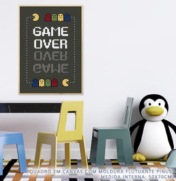 Quadro Infantil Game Over Cinza - Vertical  