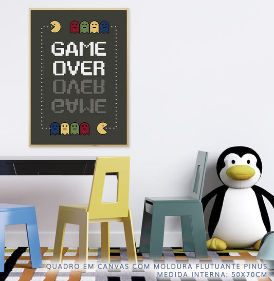 Quadro Infantil Game Over Cinza - Vertical  