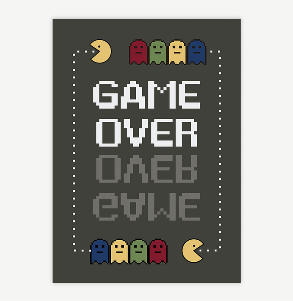 Quadro Infantil Game Over Cinza - Vertical  