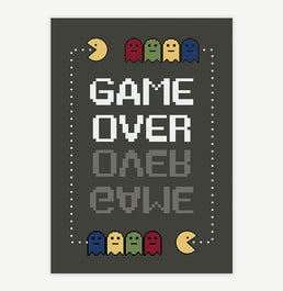 Quadro Infantil Game Over Cinza - Vertical  