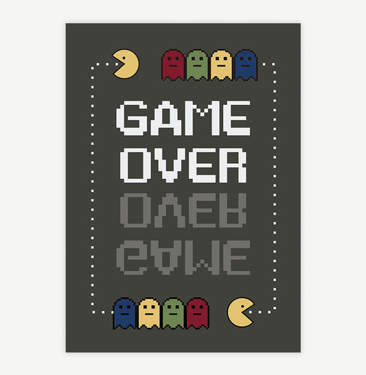 Quadro Infantil Game Over Cinza - Vertical  