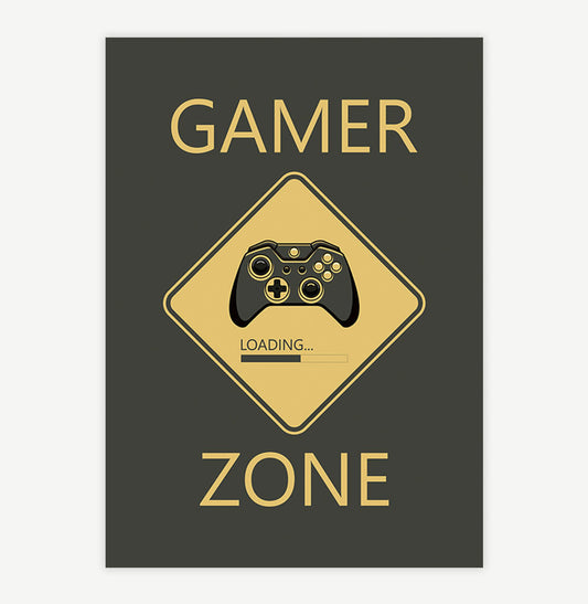 Quadro Infantil Gamer Zone Cinza - Vertical 