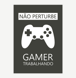 Quadro Infantil Gamer Trabalhando Cinza - Vertical 