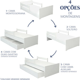 Cama Up 2 em 1 com Cama Auxiliar - Branco