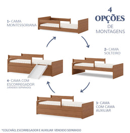 Cama Up 2 em 1 Com Cama Auxiliar - Freijó