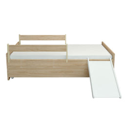 Cama Up 2 em 1 com Cama Auxiliar Carvalho e Escorregador Branco