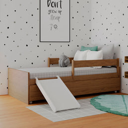 Cama Up 2 em 1 Com Cama Auxiliar Freijó e Escorregador Branco