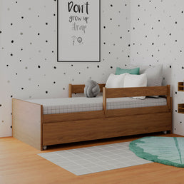 Cama Up 2 em 1 Com Cama Auxiliar Freijó e Escorregador Branco