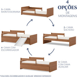 Cama Up 2 em 1 Com Cama Auxiliar Freijó e Escorregador Branco