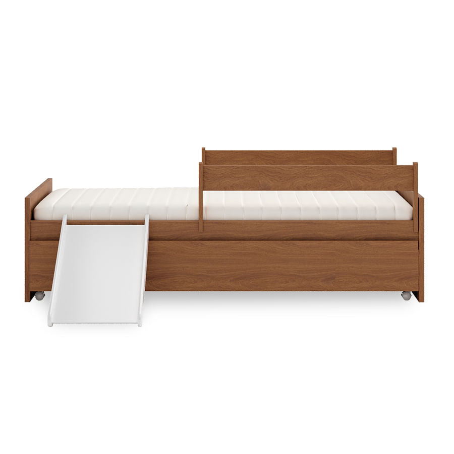 Cama Up 2 em 1 Com Cama Auxiliar Freijó e Escorregador Branco