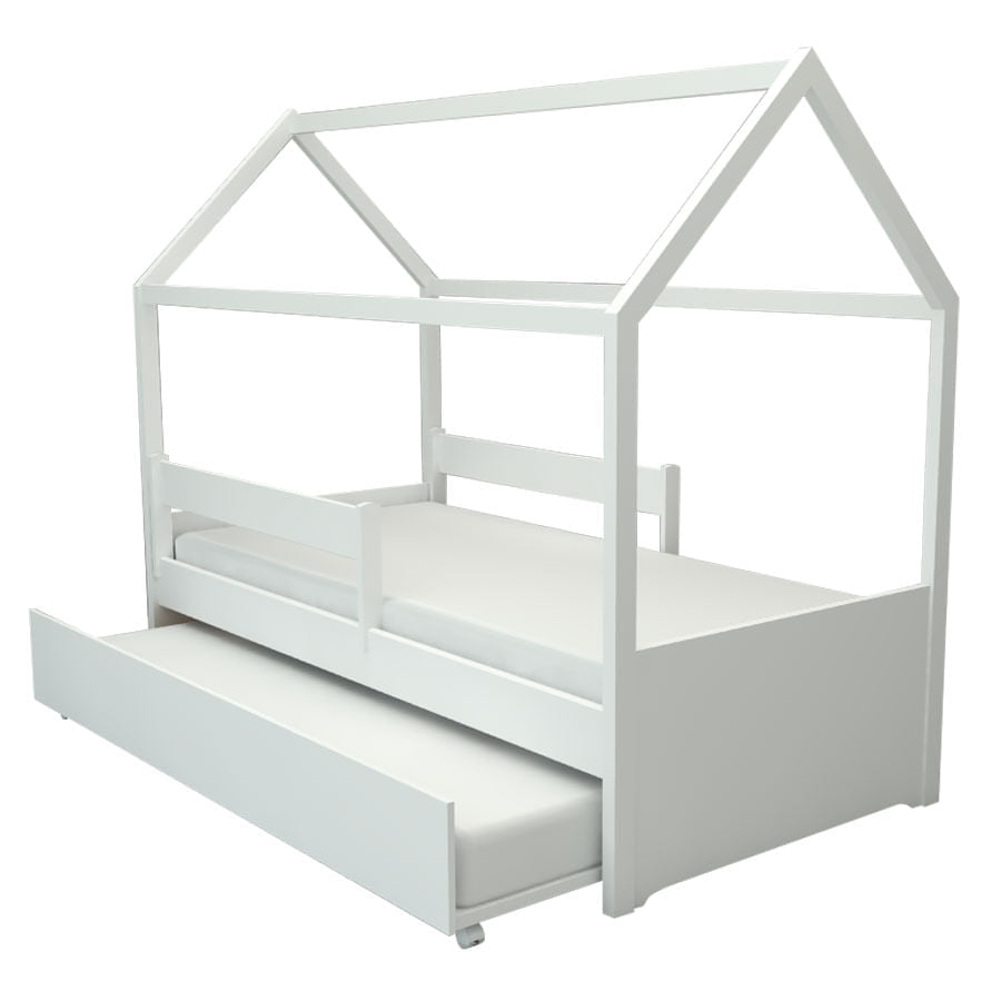 Cama com Casinha Up 2 em 1 com Cama Auxiliar - Branca