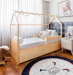 Cama com Casinha Up 2 em 1 com Cama Auxiliar - Carvalho