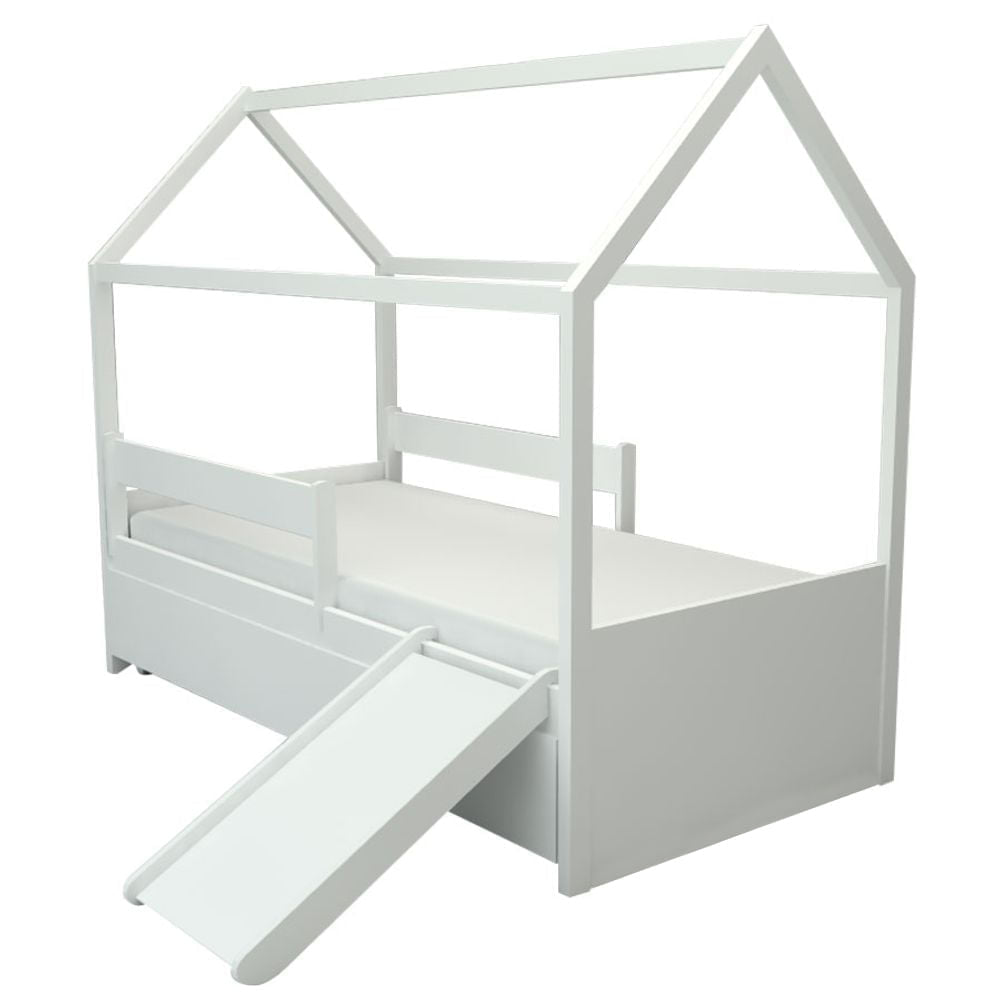 Cama com Casinha Up 2 em 1 com Cama Auxiliar e Escorregador - Branco