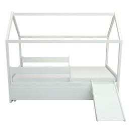 Cama com Casinha Up 2 em 1 com Cama Auxiliar e Escorregador - Branco