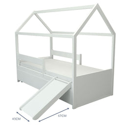 Cama com Casinha Up 2 em 1 com Cama Auxiliar e Escorregador - Branco
