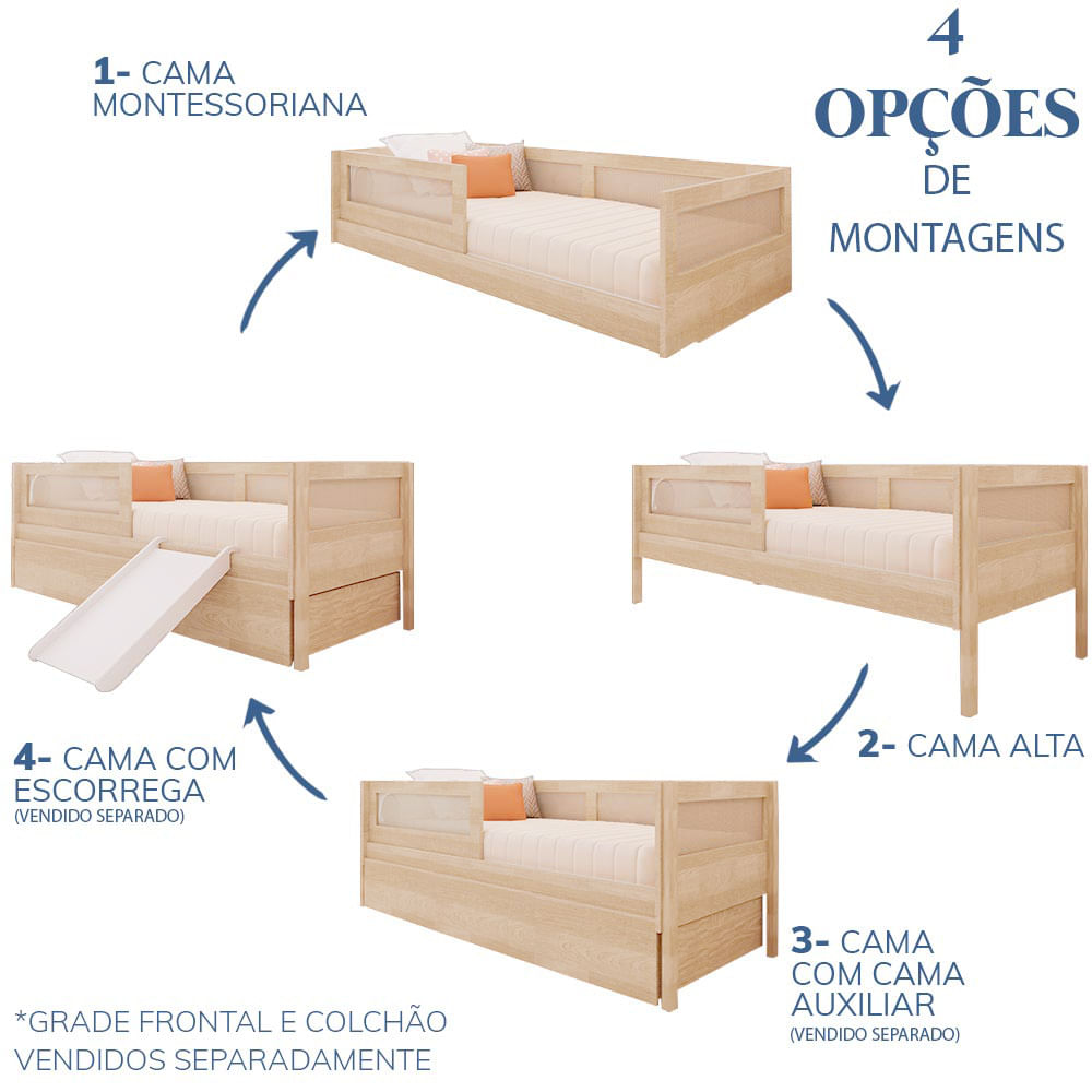 Combo Cama Sofá Haus Nature com Palha 2 em 1 com Cama Auxiliar - Carvalho