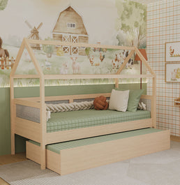 Combo Cama Sofá Haus Nature Casinha com Palha 2 em 1 com Cama Auxiliar Carvalho