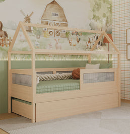 Combo Cama Sofá Haus Nature Casinha com Palha 2 em 1 com Cama Auxiliar Carvalho