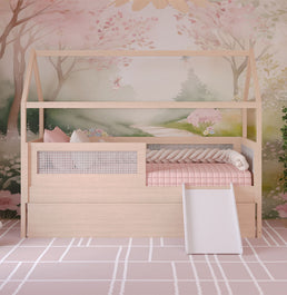 Combo Cama Sofá Haus Nature Casinha com Palha 2 em 1 com Cama Auxiliar e Escorregador - Carvalho