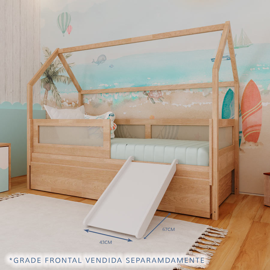 Combo Cama Sofá Haus Nature Casinha com Palha 2 em 1 com Cama Auxiliar e Escorregador - Carvalho