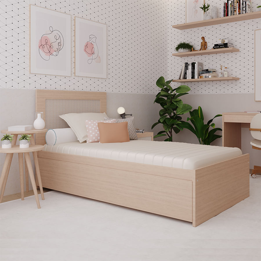 Cama Solteiro Haus Nature com Cama Auxiliar - Carvalho