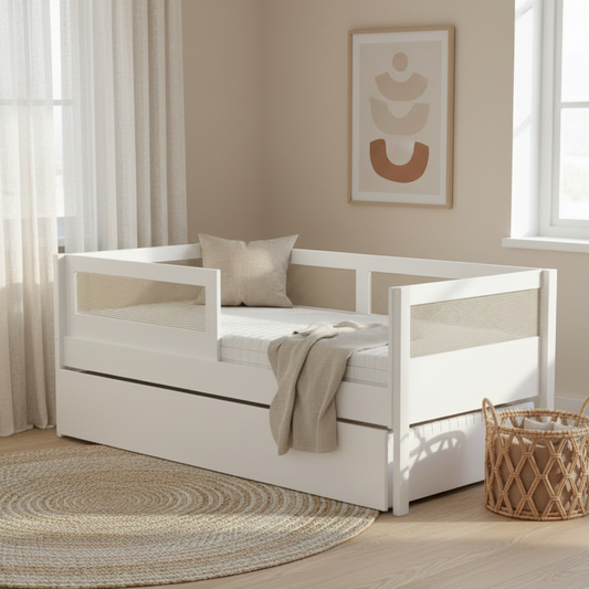 Combo Cama Sofá Haus Nature Com Palha 2 em 1 Com Cama Auxiliar - Branco