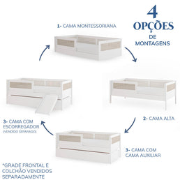 Combo Cama Sofá Haus Nature Com Palha 2 em 1 Com Cama Auxiliar - Branco
