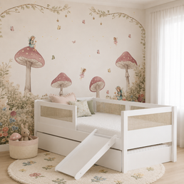 Combo Cama Sofá Haus Nature Com Palha 2 em 1 Com Cama Auxiliar e Escorregador - Branco