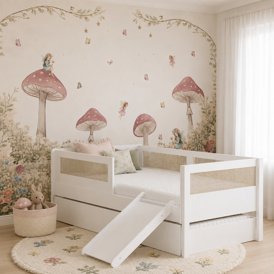 Combo Cama Sofá Haus Nature Com Palha 2 em 1 Com Cama Auxiliar e Escorregador - Branco