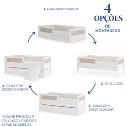 Combo Cama Sofá Haus Nature Com Palha 2 em 1 Com Cama Auxiliar e Escorregador - Branco