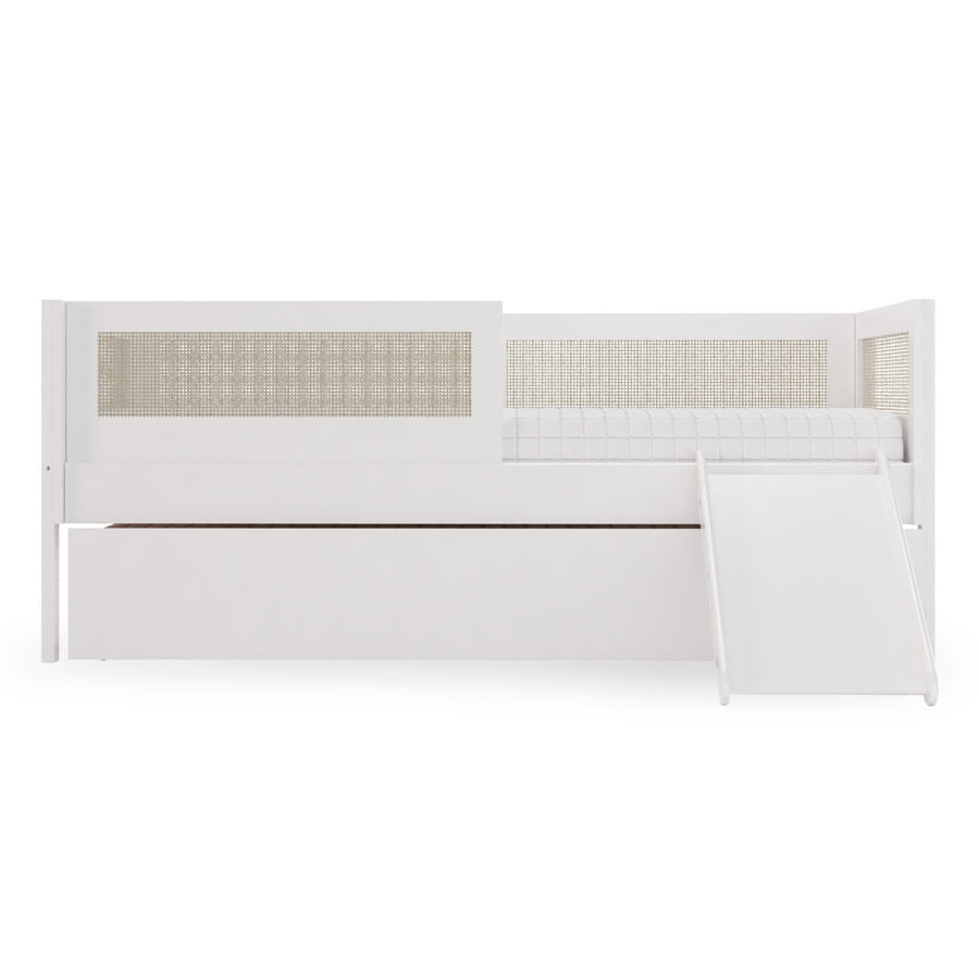 Combo Cama Sofá Haus Nature Com Palha 2 em 1 Com Cama Auxiliar e Escorregador - Branco